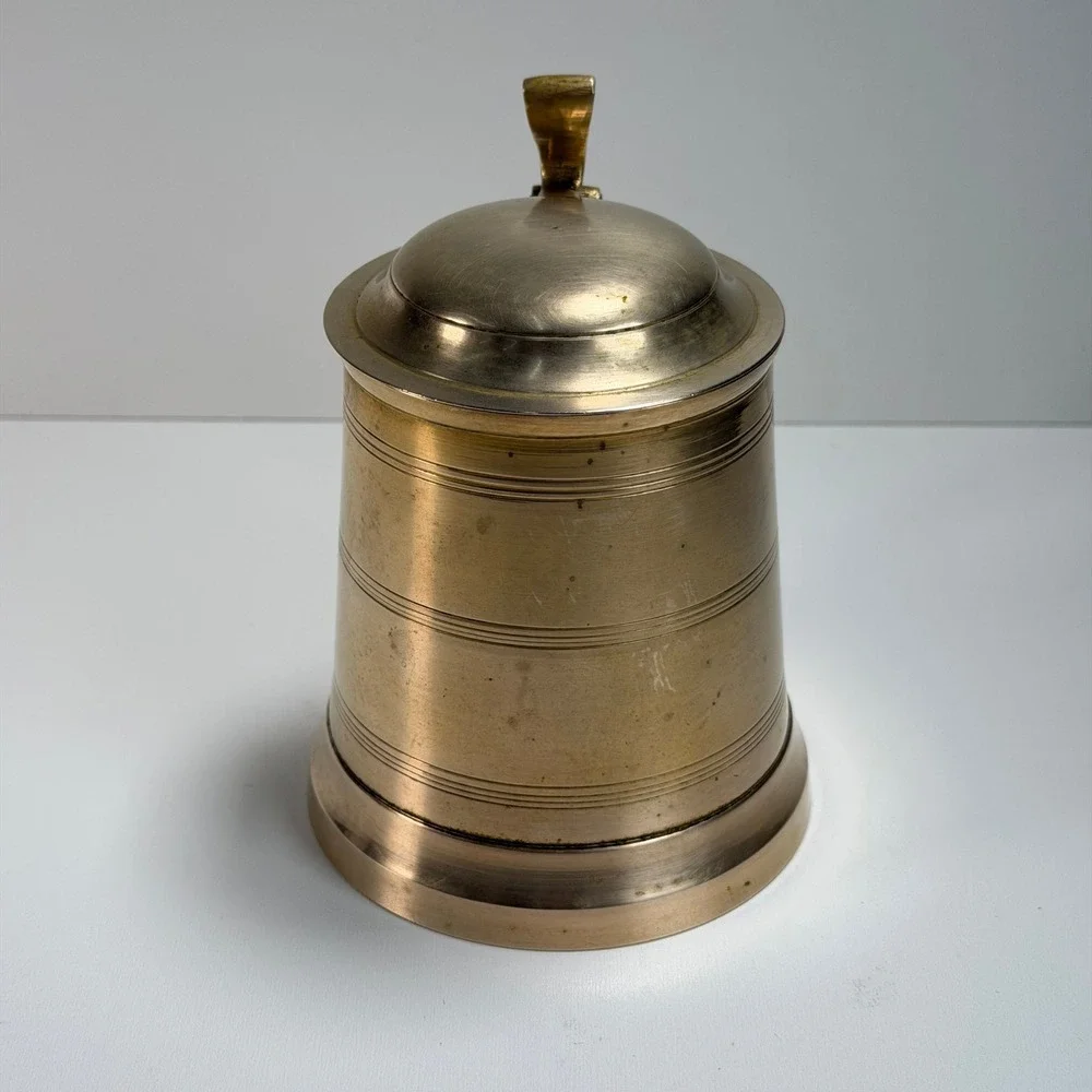 Vintage Brass Lidded Beer Ale Stein Mug Gold Traditional‎ Tankard Old World